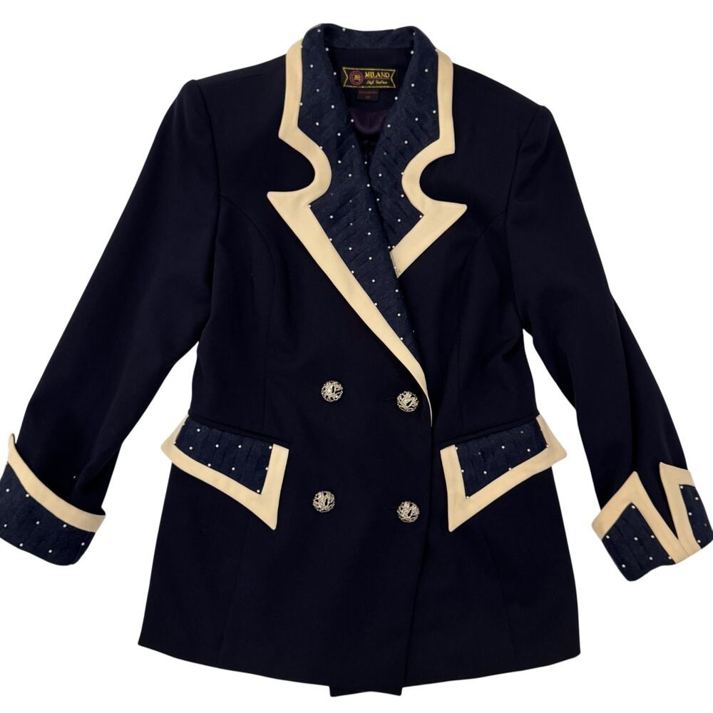 Milano High Fashion Vintage Blazer Pearl Navy Women's 40 Regencycore Royalcore - Picture 9 of 13